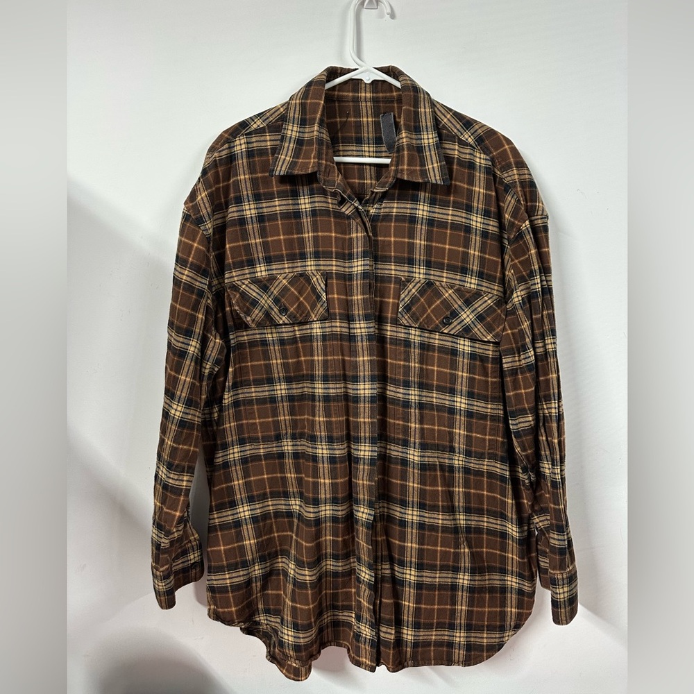 AMIRI Plaid Flannel Button Up Shirt Long Sleeve Brown Yellow Sz Medium
